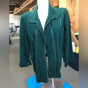 Green wool blend jacket size 1X button down stripe Linea vintage 90’s classic